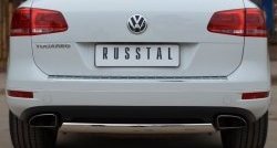 16 849 р. Защита заднего бампера (Ø75x42 мм, нержавейка) Russtal Volkswagen Touareg NF дорестайлинг (2010-2014). Увеличить фотографию 1