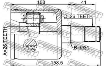 6 849 р. Левый шрус внутренний передний Febest (26X31X26) Volvo XC60 (2017-2022). Увеличить фотографию 2